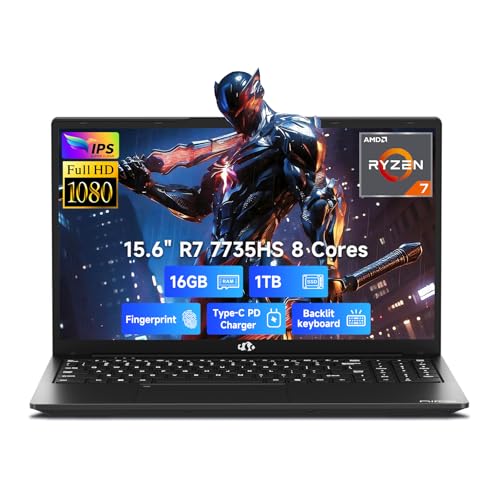 Image of NIMO Light-Gaming-Laptop, 15.6 inch FHD Computer with AMD 8-Core R7 7735HS 32GB DDR5 RAM 1TB SSD (Up to 4.75GHz, Beat i7-12650H) Radeon 680M GPU 100W Type-C 180 View for Business and School, 2Y Warranty