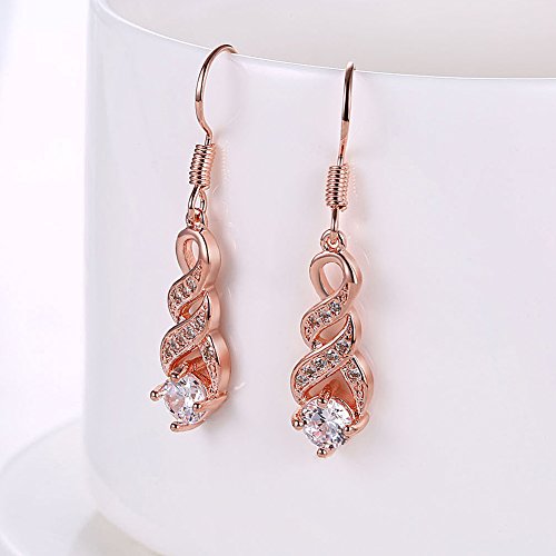 Fashion 14K Rose Gold Cubic Zirconia Infinity Dangle Drop Earrings For Women Sensitive Ears CZ Crystal Wedding Hypoallergenic4