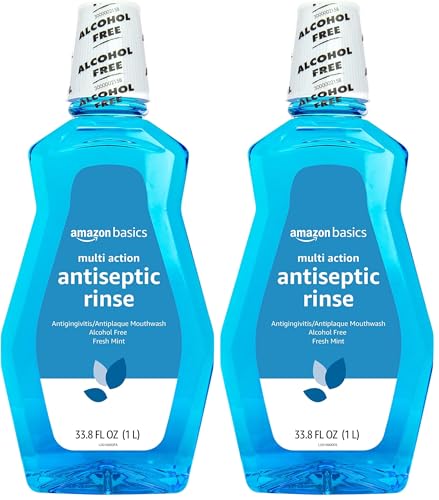 Image of Amazon Basics Mouthwash, Multi Action Antiseptic, Alcohol Free | Fresh Mint | 1 Liter | 2-Pack