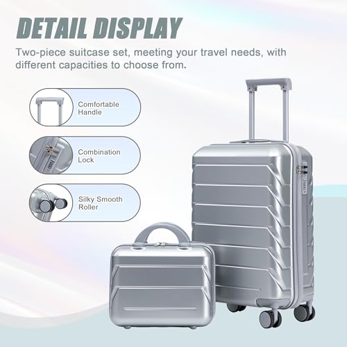 Image of 20+14 Inch Hardside Luggages, Lightweight Durable ABS Suitcase Spinner Wheels