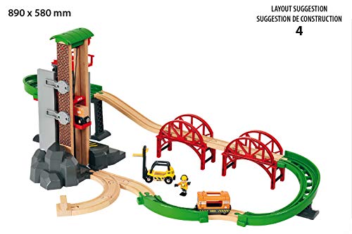 BRIO World 33887 Großes Lagerhaus-Set mit Aufzug - Zubehör Holzeisenbahn - Konstruktionsspielzeug empfohlen für Kinder ab 3 Jahren