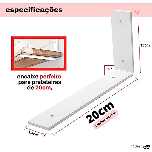 RIO DESIGN99 Mão Francesa 20cm Cantoneira Invertida - Branca - 4 Unidades - Reforçada Industrial Sup