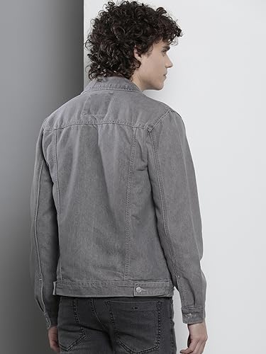 Image of The Indian Garage Co Men Slim Fit Solid Denim Trucker Jackets