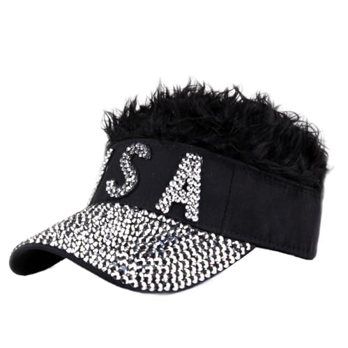 Raylans Mens Visor Cap Wig Adjustable Baseball Cap Golf Hats with Fake Hair Bling Hat