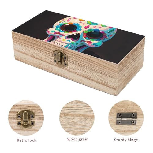 Boîte de rangement en bois gravée motif crâne, finition artisanale durable - 4