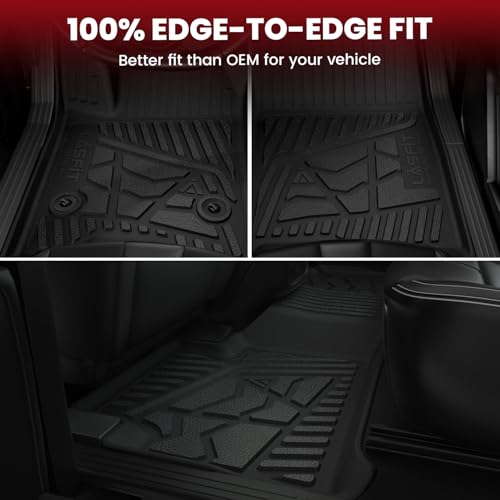 Image of LASFIT Floor Mats 2019-2026 for Chevy Silverado /GMC Sierra 1500, 2020-2026 2500HD 3500HD, Double Cab /Bucket Seat Only, Fit Without Rear Underseat Storage Box, All Weather TPE Custom Fit Floor Liners