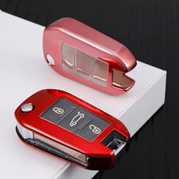 Coque De Clé Compatible Avec Citroën C2, C3, C4 Aircross, C5, Cactus, Peugeot 508, 208, 308, 2008, 3008 - Silicone Doux - 3 Boutons - Porte-clés - Protection Télécommande Auto (Orange