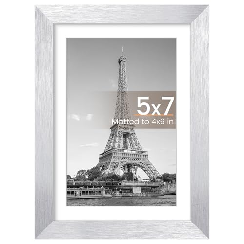 Image of upsimples 5x7 Picture Frame, Display Pictures 4x6 with Mat or 5 x 7 Without, Wall Hanging Photo Frames, Silver, 1 Pack