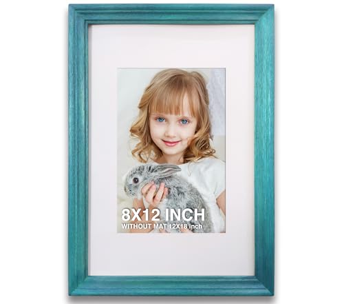 Image of 8 x 12 inch Wooden Photo Frame with Mat, Blue Photo Frame 8 x 12 inch with Mat or 12 x 18 inch without Mat for Wall Decoration, Gallery Walls, Best Wooden Photo Frames for Posters and Photos