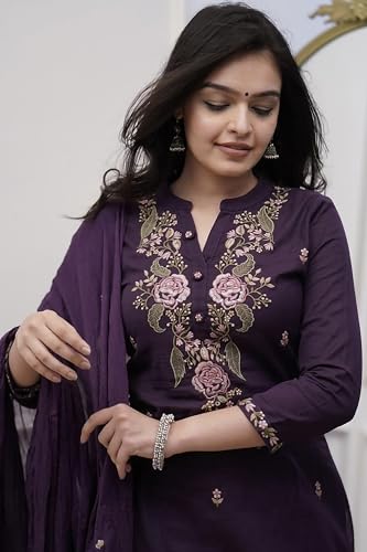 Image of Deep Purple Floral Embroidered Kurta Set