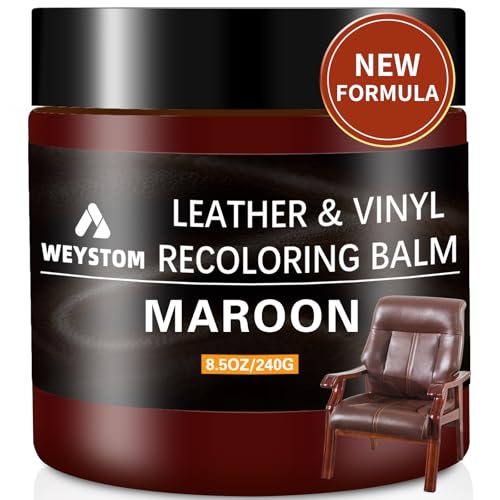 WEYSTOM Leather Recoloring Balm - Maroon Leather Repair Kit for Furniture, Dye, Recolor, Renew, Repair & Restore Aged, Faded, Cracked, Peeling and Scuffed, Car Care