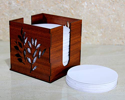 esplanade Disposable Paper Coasters with Wooden Stand (Set of 500)- Use and Throw Reversible Paper Coasters-Perfect for Bar, Hotel, Restaurant Purpose & Parties.