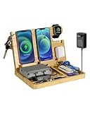 Docking station per telefono in legno 2 stazione di ricarica wireless per telefono Organizer da comodino per uomo 27 W Caricabatterie wireless in bambù a ricarica rapida per iPhone Samsung Android