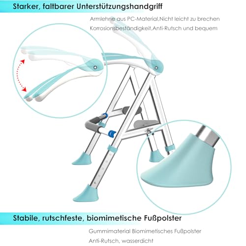 TYGYSDO Aufstehhilfe Toilette,Toiletten aufstehhilfe für Senioren, WC Aufstehhilfe höhenverstellbar, Toilettenerhöhung,Haltegriff für Toilette, Behinderten WC Sitz,einfache Installation (KY-1567-Cyan)