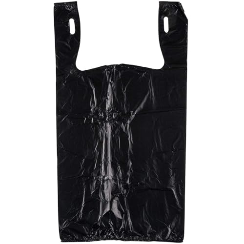 Carry-Out Plastic Bag-Black Plain T-Shirt Bag 11.5\"x6.5\"x21.5\" 15 mic(Black, 1000/Case) - Thumbnail 4