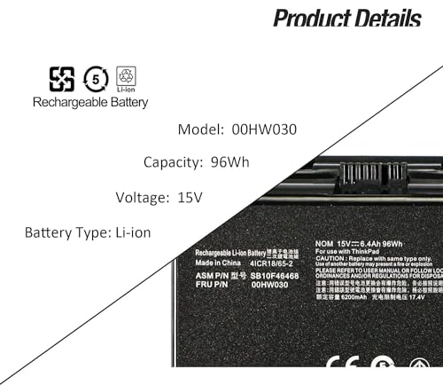Wefly 00HW030 Laptop Battery Compatible for Lenovo ThinkPad P70 P71 Series Notebook SB10F46468 01AV451 4X50K14092 Black Laptop Battery - Image 2