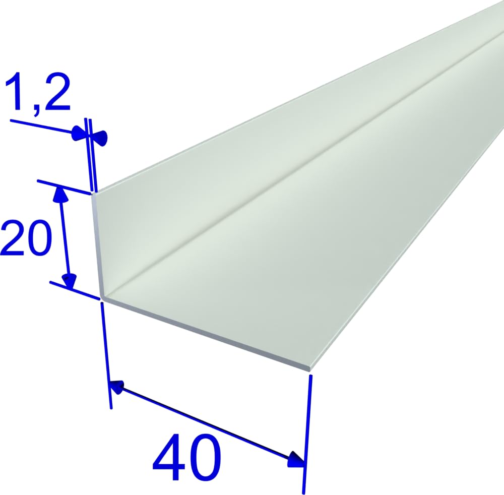FaiX3.it - Perfil angular en L 40x20x1,2 mm de aluminio, lacado RAL 1013 "blanco perla" mate, longitud 2500 mm