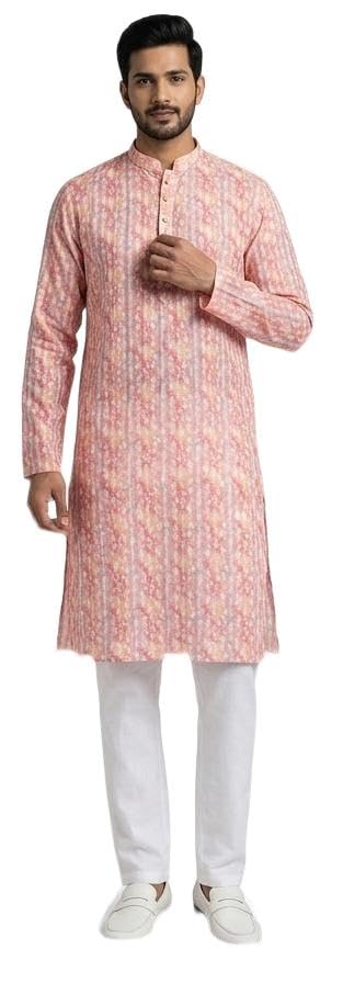 Men's Pink braso Digital Printed Kurta, Full Sleeve (S)-image-9