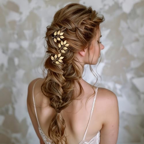Lot de 3 épingles à cheveux en forme de feuille dorée, accessoires coiffure mariage pour femmes, épingles en métal en forme de U pour brides, demoiselles d'honneur et invitées – vue 5
