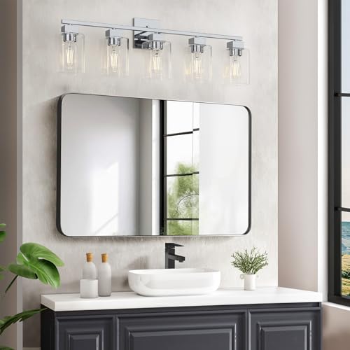 Espird 5 Light Bathroom Vanity Light - Chrome Bathroom Light Fixtures Square Design & UL Certification, 31 Inch Bath Room Light Fixtures Over Mirror for Living Room & Bedroom & Restroom by Espird - Image 7