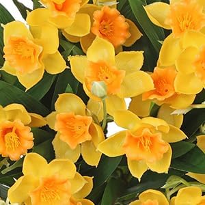 15" Artificial Daffodil Bouquets Set of 3, Faux Narcissus Flowers with Green Leaves & Unbloomed Buds, Fake Yellow Flowers for Home & Office Decor (Vase Not Included) - Image 8
