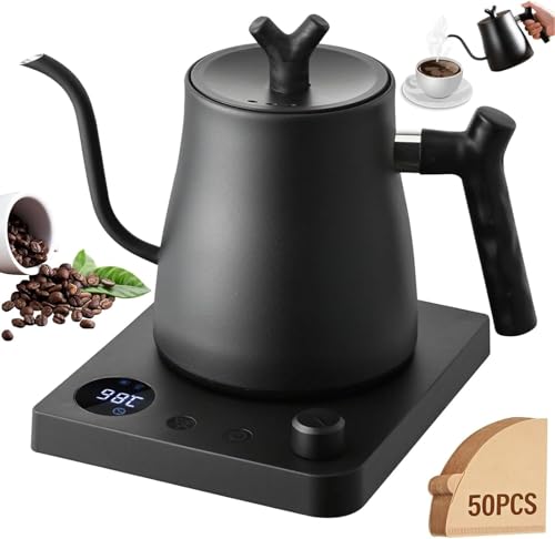 Necomi V60 Electric Gooseneck Kettle 1L 1000W Electric Kettle with 50pcs Coffee Filter 1 Temperature Control 36H Retention Stainless Steel Interior Ideal for Precise Pour-Over Coffee and Tea