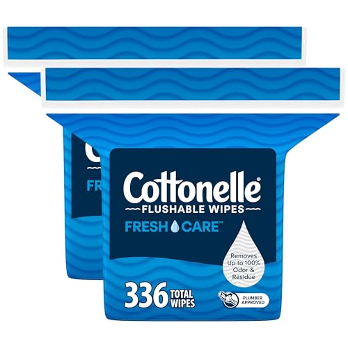 Cottonelle Fresh Care Flushable Wet Wipes, Adult Wet Wipes, 2 Refill Packs, 168 Wipes Per Pack (336 Total), Packaging May Vary