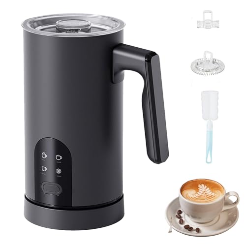 Electric Milk Frother, 5 in 1 Automatic Frothers, 350ml Large Capacity Hot Cold Foam Maker Milk Steamer Coffee Frother Silent Operation for Latte, Cappuccinos, Macchiato Black Knobs