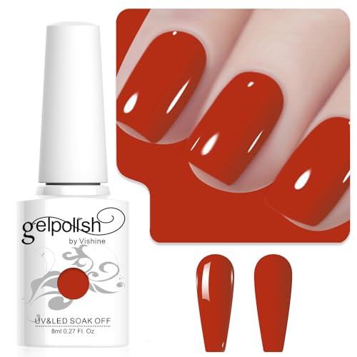 Vishine Burnt Orange Gel Nail Polish, 8ml High Gloss Soak Off U V Gel Nail Polish for French Nail Manicure Salon DIY L262