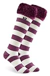 CityComfort Slipper Socks for Women Non Slip Long Fluffy Socks (Burgundy/White)