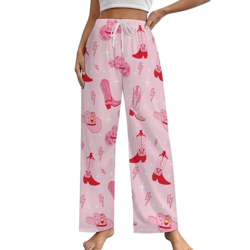 Women's Pajama Pants Retro Cowgirl Boots Hat Lounge Causal Bottoms Sleep Pants