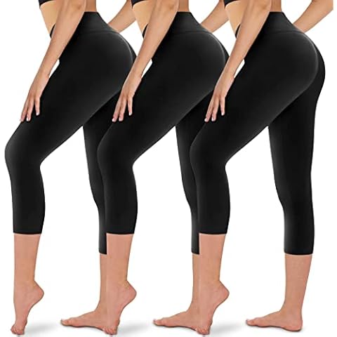 Gayhay Capri Leggings Damen 3/4 Sport Leggins High Waist Blickdicht Schwarze für Damen Kurze Shape Yogahosen Laufhosen Sommer 3er Pack(L-XL,Schwarz*3) Cover