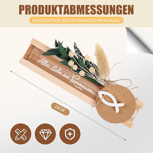 Kommunion Geschenke für Mädchen, Erstkommunion Geschenke Mädchen, Kommunion Geschenk Junge aus Holz, Geldgeschenk mit Trockenblumen & Baumwolle, Taufgeschenk Fisch Deko