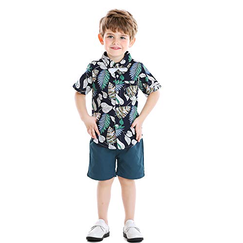 Joycebaby Toddler Baby Boys Clothes Outfits Hawaiian Aloha Short Sleeve Shirt And Pant Set(Navy Blue, 80/12-18M) #TOP1
