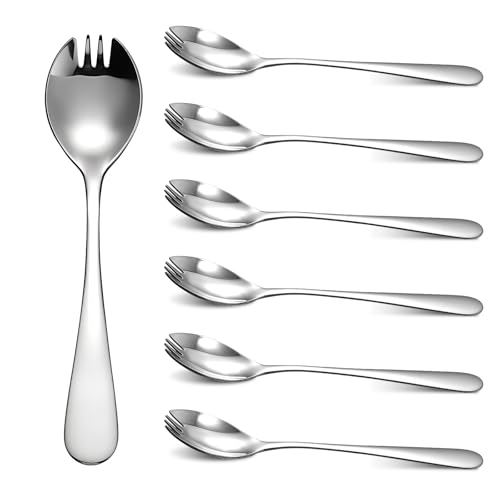 6 Stück Göffel Sporks Edelstahl Lang Salatlöffel Salatgabel Suppenlöf Nudellöffel Multifunktion Löffel Und Gabel Campingbesteck für Dessert Eis...
