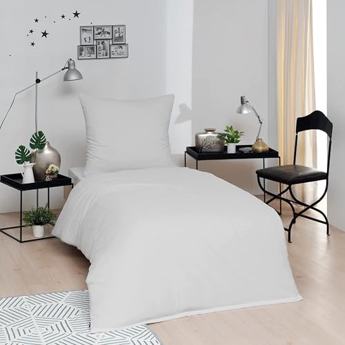 Brielle Bettwäsche aus 100% Baumwolle 155 x 220 cm - Bettwäsche-Set Biber Weiß, hohe Qualität, weich, einfarbig mit Öko-Tex-Zertifizierung