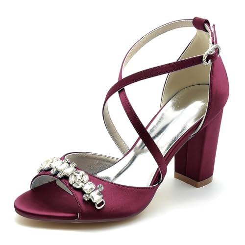 Sandales de mariée talons blocs 8.5cm en satin à sangles entrecroisées pour mariage chic