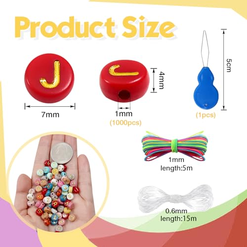 TOAOB 1000 Pieces Colourful Letters Alphabet Acrylic Flat Round Gold Letters 4 x 7 mm Beads for Bracelets Necklaces DIY Fashion Jewellery Beads - Image 2