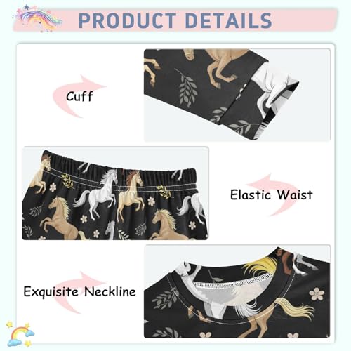 Pajama Sets Long Sleeve Horses Running on Black Soft Comfy Sleepwear 2 Piece PJS 3-8T4