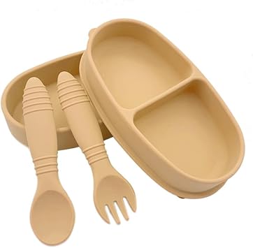Baby Tableware with Suction Cups, Silicone, Baby Weaning Tableware with Lid, One Plate Dish, Lunch Box User, Never Flip, Kids, Toddler, Baby Shower, Gift, Gift, Convenient to Carry, BPA