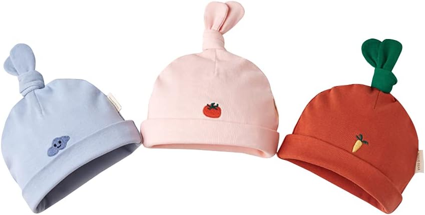 Cartoon Fruit Embroidery Pure Color Hat Cotton Beanies Baby Newborn Hat