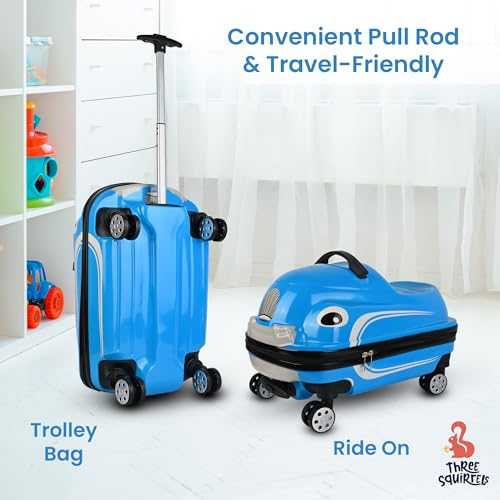 Image of Kids Ride On Trolley Bags for Travel | 18-Inch Polycarbonate Luggage | Kid Luggage /Suitcase with 4 Wheel | Unique Bags for Boy Kids, Easy to Carry (Blue)