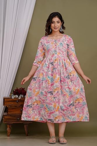 Image of Maternity Feeding Kurti for Women | Cotton Blend Anarkali Dress with Nursing Zip for Pre & Post Pregnancy