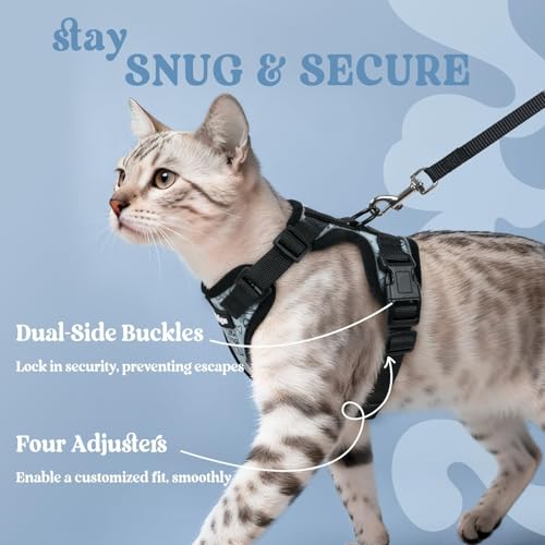 Image of rabbitgoo Cat Harness and Leash Set, Escape Proof Vest, Doodle Gray | Soft Breathable Mesh, Easy Adjustable Fit, Snap Buckles, Sturdy Clip, Reflective Strips, for Small & Average Cats Walks, Xs