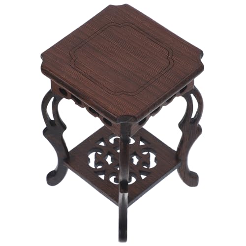 Vaguelly Wenge Wood Flower Pot Base 9x13.5cm Planter Stand Jade Stone Decorative Bonsai Holder for Balcony Garden Indoor Plant Display