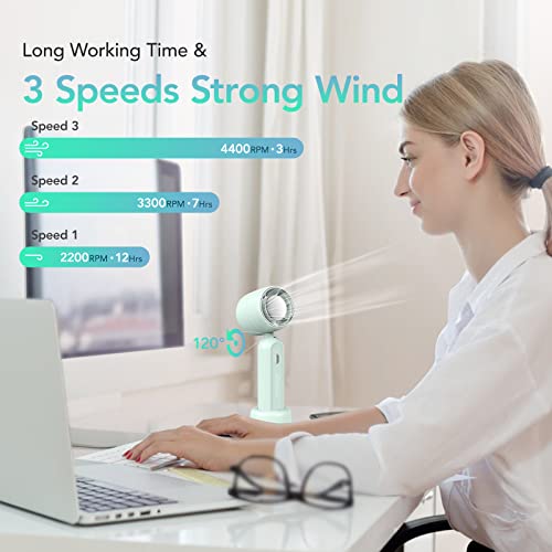 Portable Handheld Fan - Attlooq Mini Personal Fan, Usb Rechargeable Battery Operated Hand Fan, 3 Speeds Adjustable Foldable Small Desk Fan With Base For Women Man Home Office Makeup Outdoor Travel (Green) #TOP2