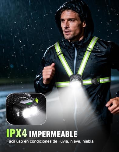 Mohard Luz Running, 500LM 1800mAh Recargable Luz para Correr de Noche con 7 Modos & Haz Ajustable 45°, IPX4 Impermeable 360° Linterna Running, Chaleco Reflectante para Trote/Hiking/Camping Nocturnos - imagen 6