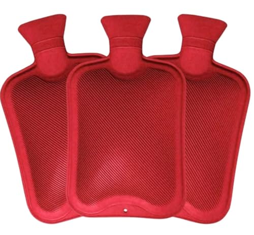 Bouillotte caoutchouc naturel 2L : lot de 3 sacs d'eau chaude antidouleur rouge