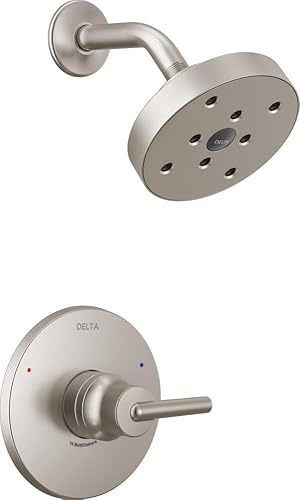 Delta Faucet Trinsic Serie 14, juego de ducha de una sola función con cabezal H2Okinetic de un solo pulverizador, cromado T14259 (válvula no
