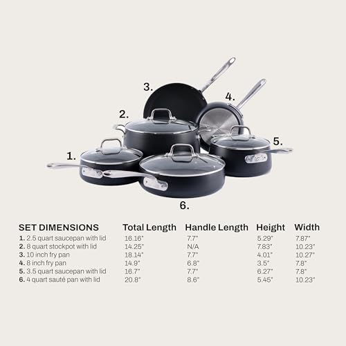 Image of All-Clad HA1 Expert Hard Anodized Nonstick Cookware Set (10 Piece) Pots, Frying Pans, Dishwasher-Safe, Oven-Safe Up to 500F Compatible with All Stovetops (Gas, Electric & Induction) - Black